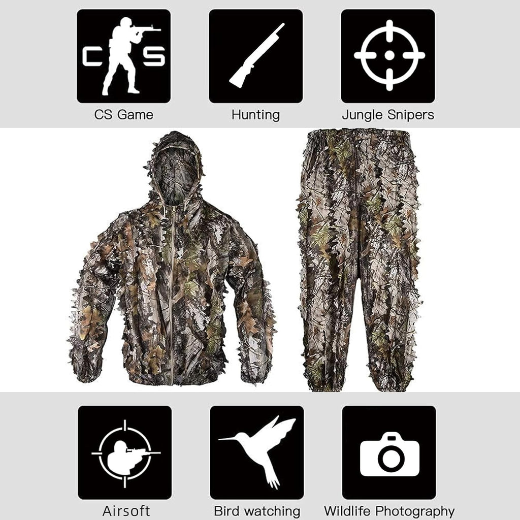 LOOGU Hunting Ghillie Suit, 3D Leafy Camo Suit Military and Shooting Accessories Tactical Gear Clothing