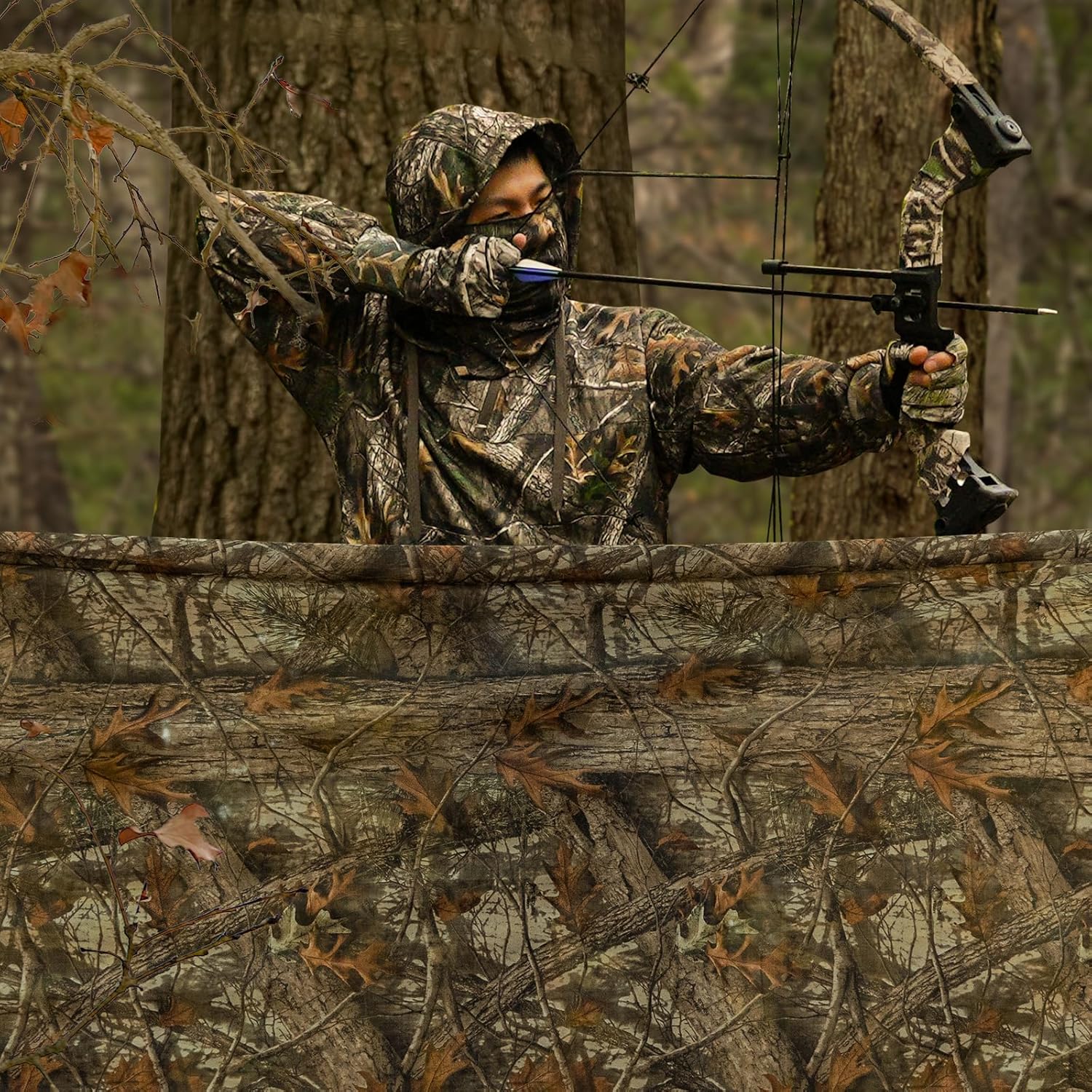 LOOGU Camo Netting, Duck Blinds Cover, Quiet Mesh Net, Camouflage Netting Cover Army Military 59" W Mesh Fabric Cloth Material for Hunting Blind