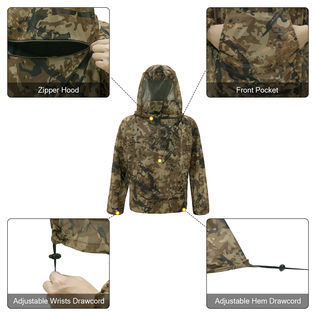 LOOGU Mosquito Suits, Net Bug Pants & Jacket Hood Sets - Ultra-fine Mesh